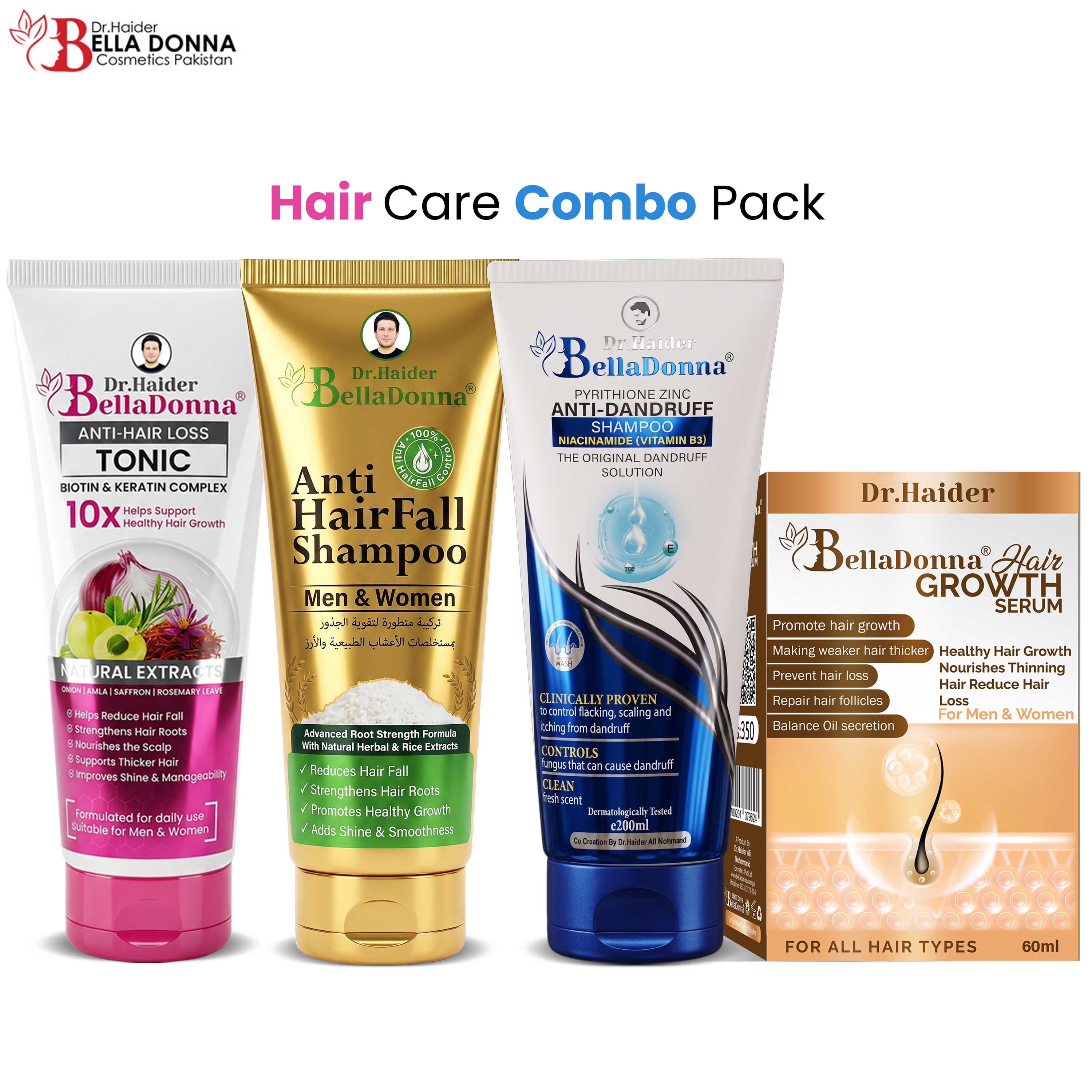 Bella Donna Combo Hair Care Kit ( Hair Fall Shampoo + Dandruff shampoo + Tonic + Kit ) 4-in-1